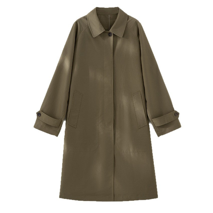 Damen Langer minimalistischer Trenchcoat mit verdeckter Knopfleiste und verstellbaren Manschetten Drune