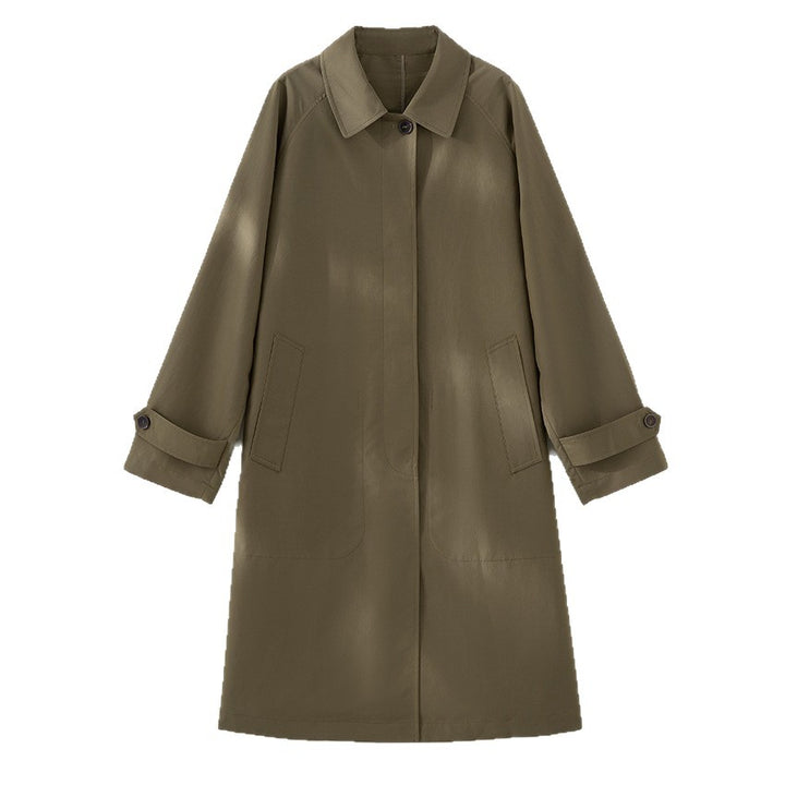Damen Langer minimalistischer Trenchcoat mit verdeckter Knopfleiste und verstellbaren Manschetten Drune
