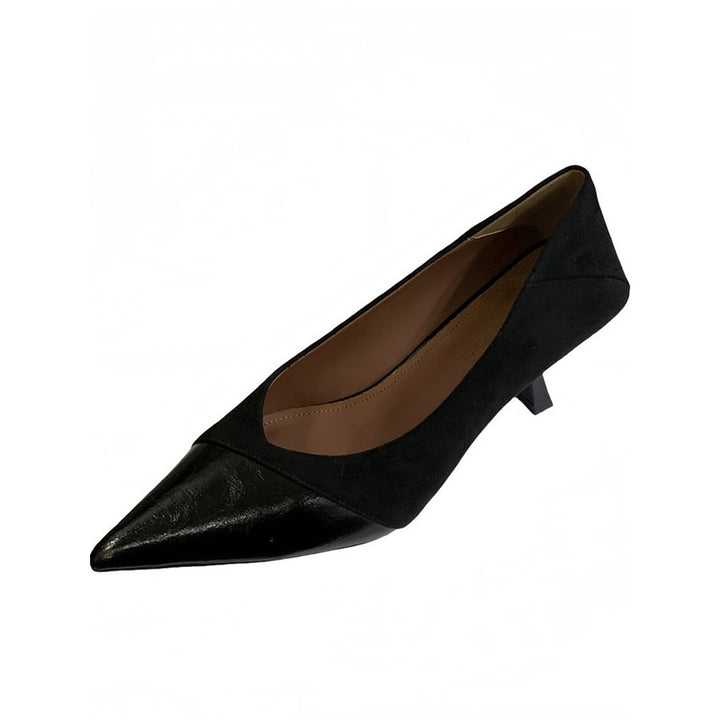 Damen Elegante spitz zulaufende Pumps aus Lack- und Veloursleder mit schmalem Absatz Drune