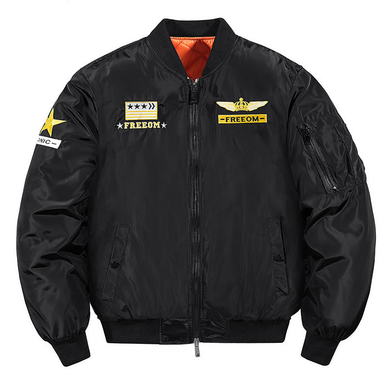 Herren  Flugstil bestickte Abzeichen Nylon Bomberjacke mit gesteppter Futter und Ärmeltasche mit Reißverschluss Drune