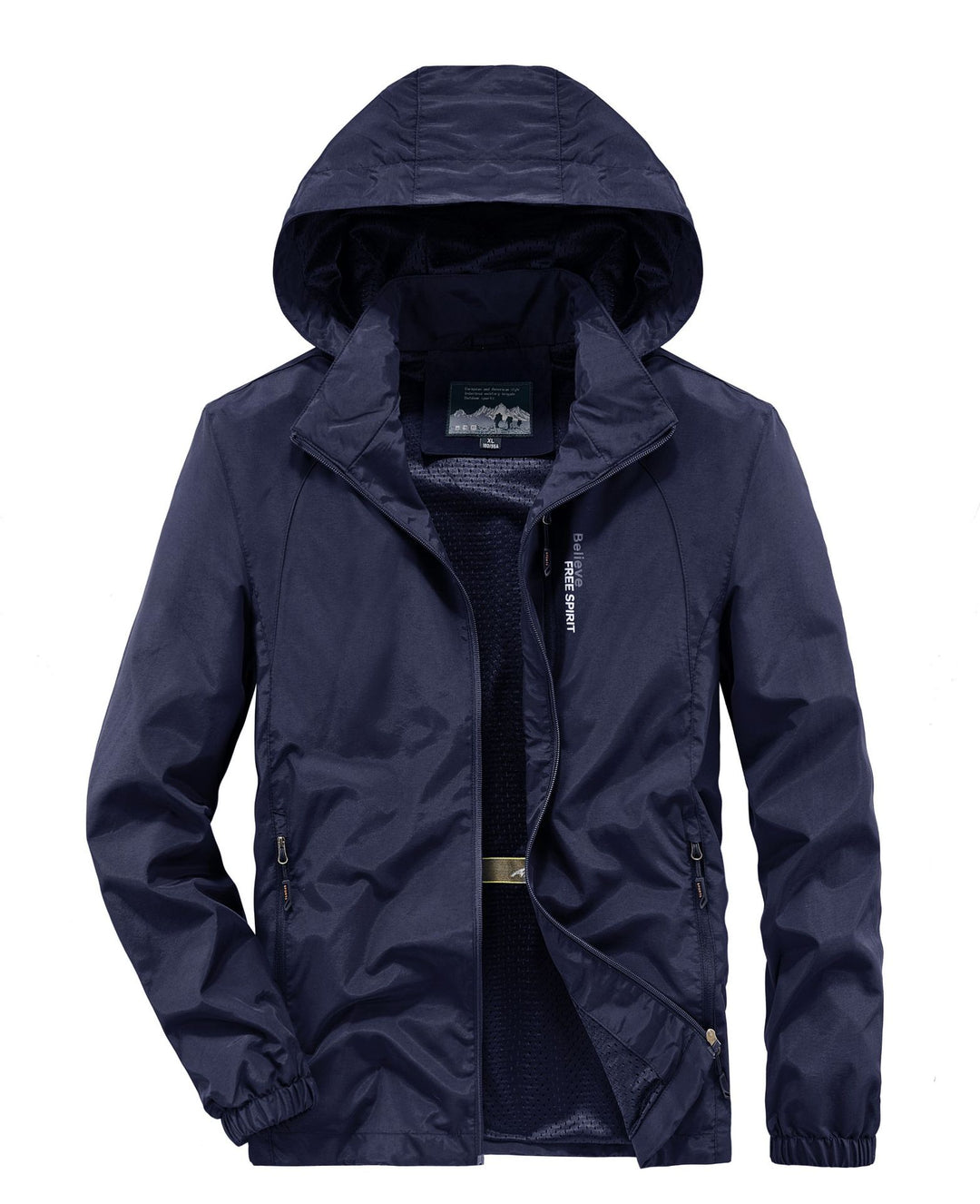 Herren Ultraleichte Atmungsaktive Kapuzenjacke mit perforiertem Mesh‑Futter und Reißverschlusstaschen Drune