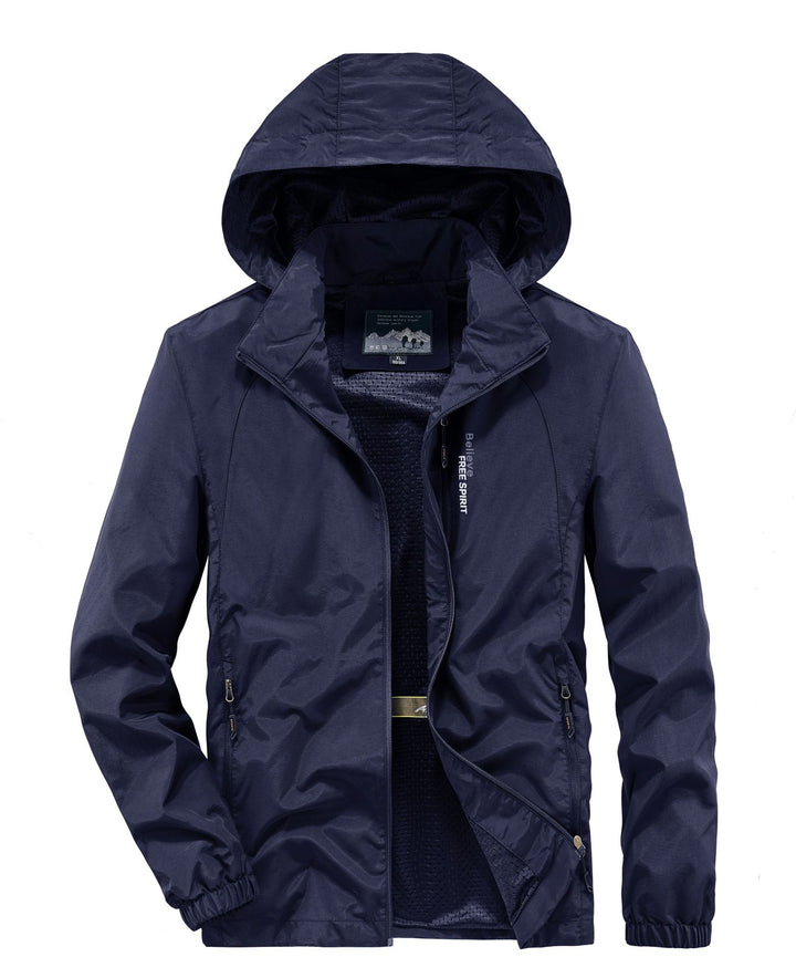 Herren Ultraleichte Atmungsaktive Kapuzenjacke mit perforiertem Mesh‑Futter und Reißverschlusstaschen Drune