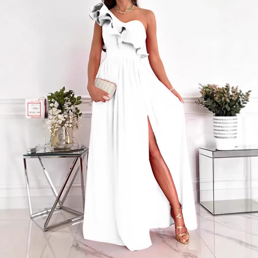 Damen Maxikleid mit asymmetrischem Schnitt und voluminösem Rüschendetail Drune