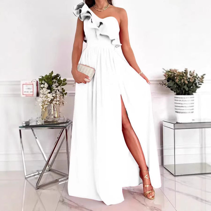 Damen Maxikleid mit asymmetrischem Schnitt und voluminösem Rüschendetail Drune