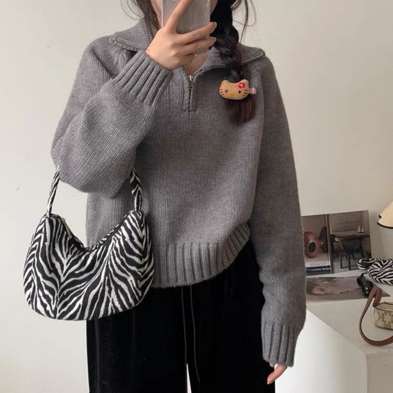 Damen Strickpullover mit hochgeschlossenem Reißverschluss Drune