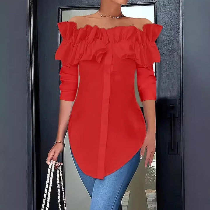 Damen Bluse mit raffinierten Rüschendetails und modischem Off-Shoulder Schnitt Drune