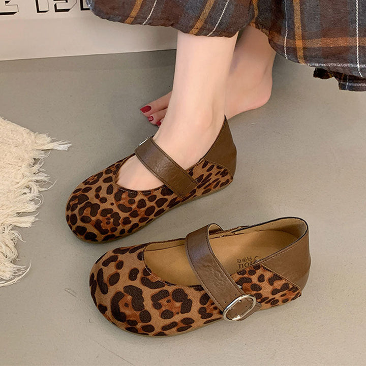Damen Mary-Jane Schuhe mit modischem Leoprint und komfortablem Riemen Drune