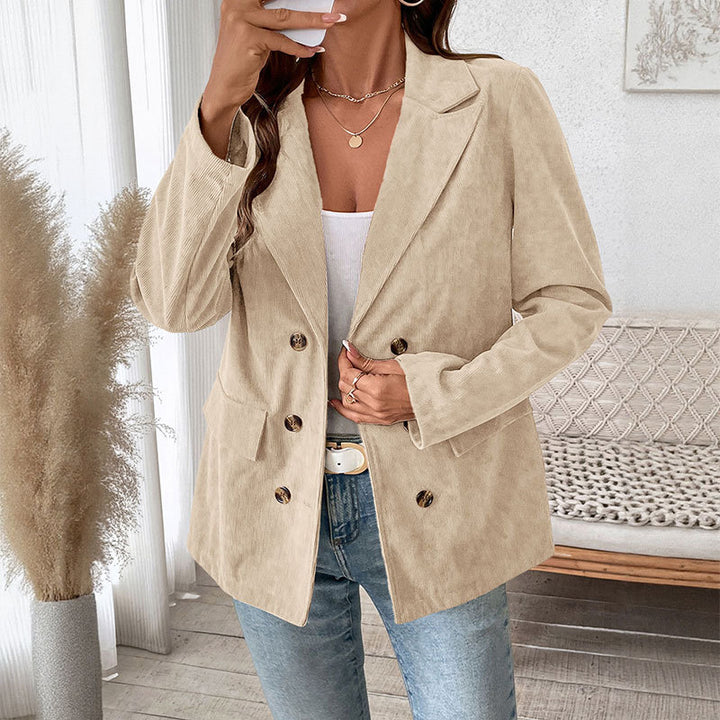 Damen Eleganter Cordblazer mit doppelter Knopfverschluss Drune