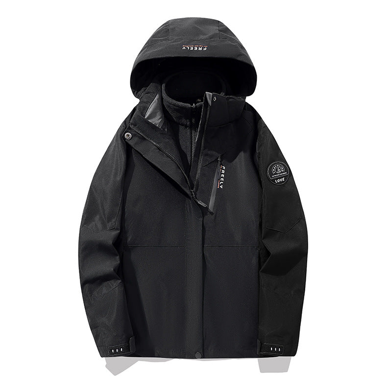 Herren wasserdichte dreiteilige Winterjacke mit abnehmbarer Kapuze und Fleece-Innenjacke Drune
