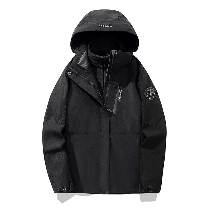 Herren wasserdichte dreiteilige Winterjacke mit abnehmbarer Kapuze und Fleece-Innenjacke Drune