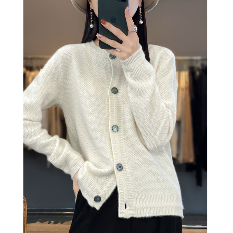 Damen Strukturierter Feinstrick-Cardigan mit kaschmirähnlicher Haptik, durchgehender Knopfleiste und kastiger Oversize‑Passform Drune