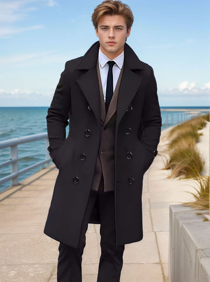 Herren Eleganter einreihiger Langmantel aus Wollmix mit schmaler Silhouette und Reverskragen Drune