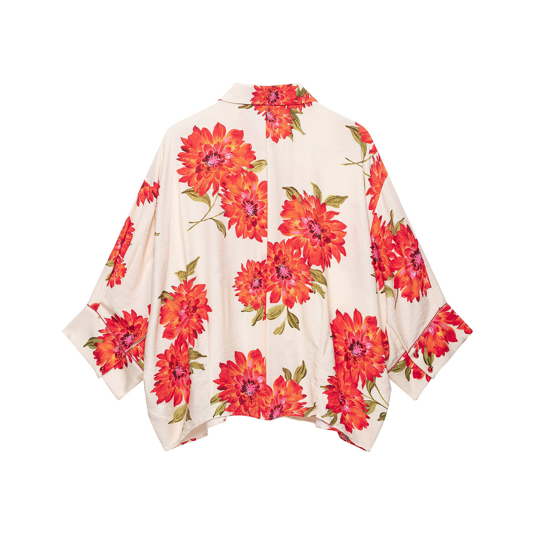 Damen Kimono-Blusenjacke mit übergroßem Schnitt und Blumenprint Drune