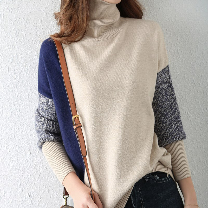 Damen modischer Rollkragenpullover mit grafischen Farbblockstrukturen Drune