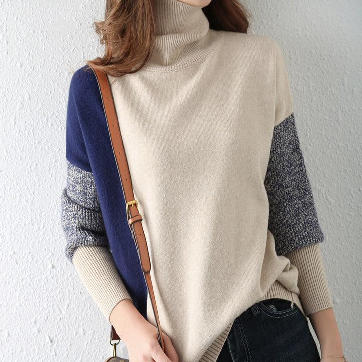 Damen modischer Rollkragenpullover mit grafischen Farbblockstrukturen Drune