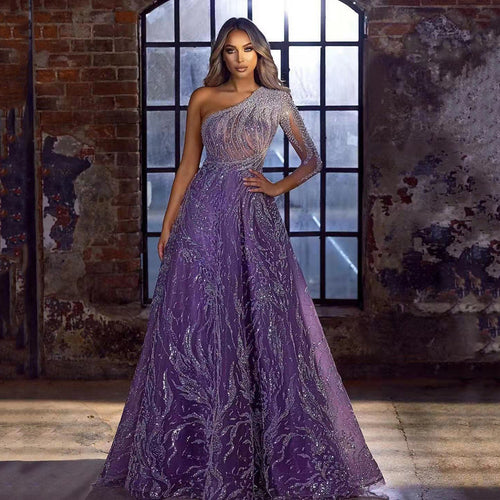 Damen Maxikleid mit asymmetrischem Oberteil und funkelnden Paillettenverzierungen Drune