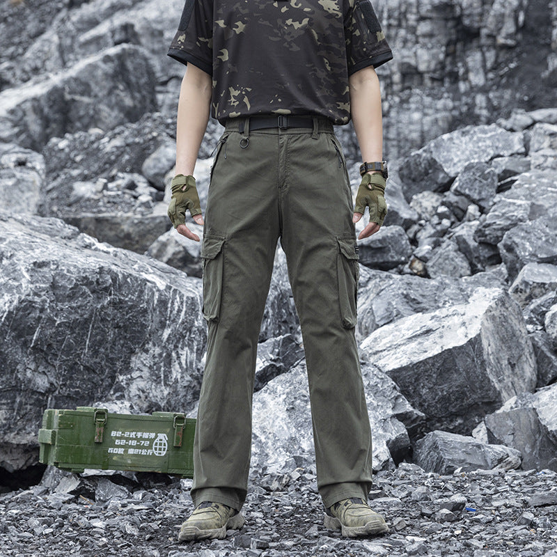 Herren Leichte Stretch-Canvas-Cargohose mit integriertem Webgürtel und Reißverschluss-Taschen Drune