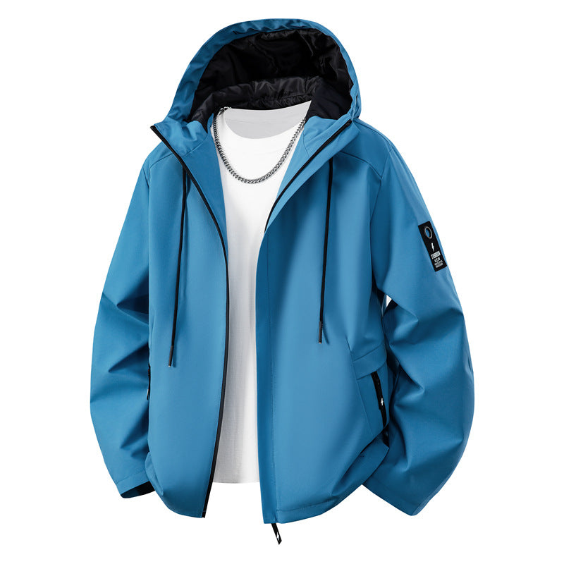 Herren Minimalistische Softshell-Kapuzenjacke mit mattierter Oberfläche, kontrastierenden Besätzen und verdecktem Zwei-Wege-Reißverschluss Drune