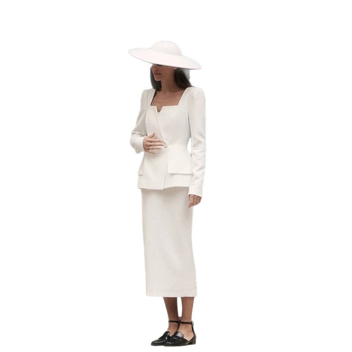 Damen Figurbetontes Tailleur‑Set mit markantem eckigem Ausschnitt und Schößchen Drune