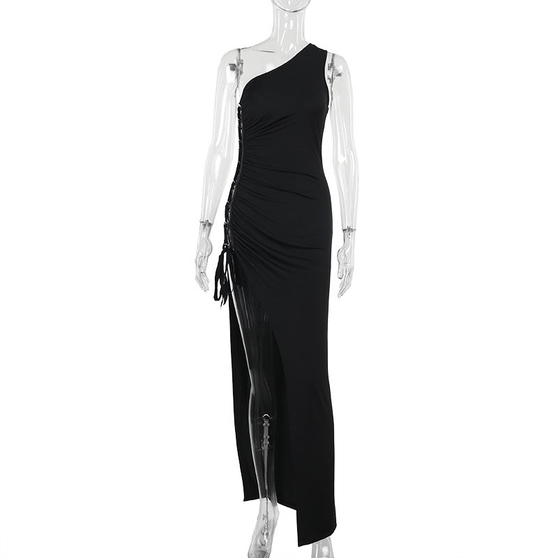 Damen Maxikleid mit asymmetrischem Schnitt und Raffung Drune