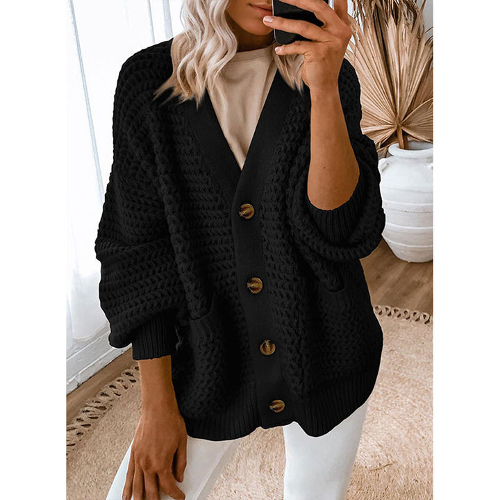 Damen Strickjacke mit dicker Textur und Knopfdetails Drune