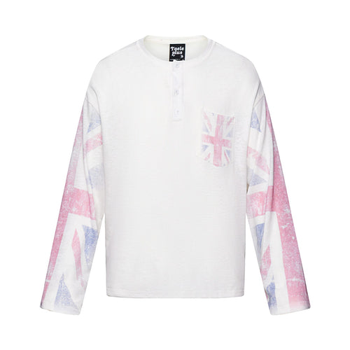 Unisex Langärmeliges Henleyshirt mit Brusttasche und Vintage-Flag-Print Drune