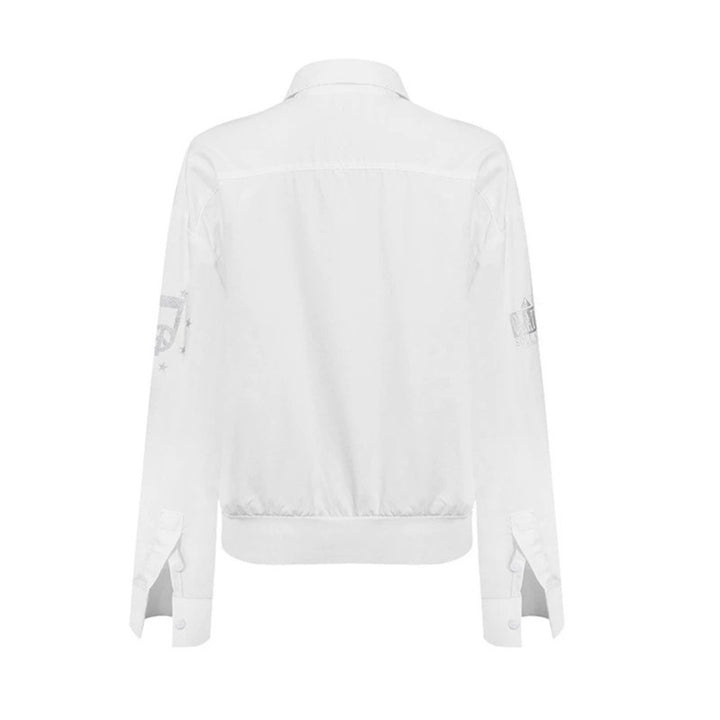 Damen Hemdbluse mit elastischem Saum, Button-Down und Schriftzug-Detail Drune