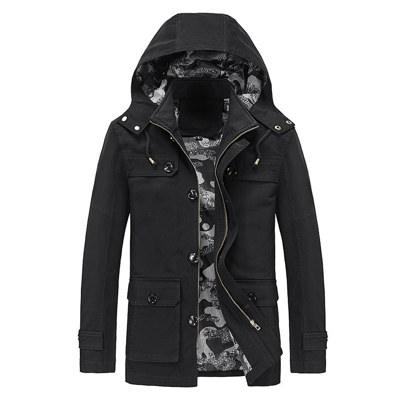 Herren Kapuzen-Canvasparka im Fieldstil mit Camouflage-Innenfutter und Multifunktionstaschen Drune