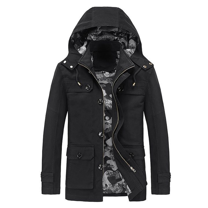 Herren Kapuzen-Canvasparka im Fieldstil mit Camouflage-Innenfutter und Multifunktionstaschen Drune