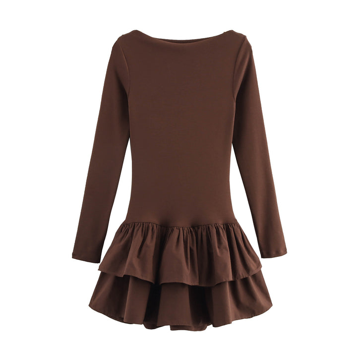 Damen Figurbetontes Minikleid mit Stufenvolants und U‑Boot‑Ausschnitt Drune