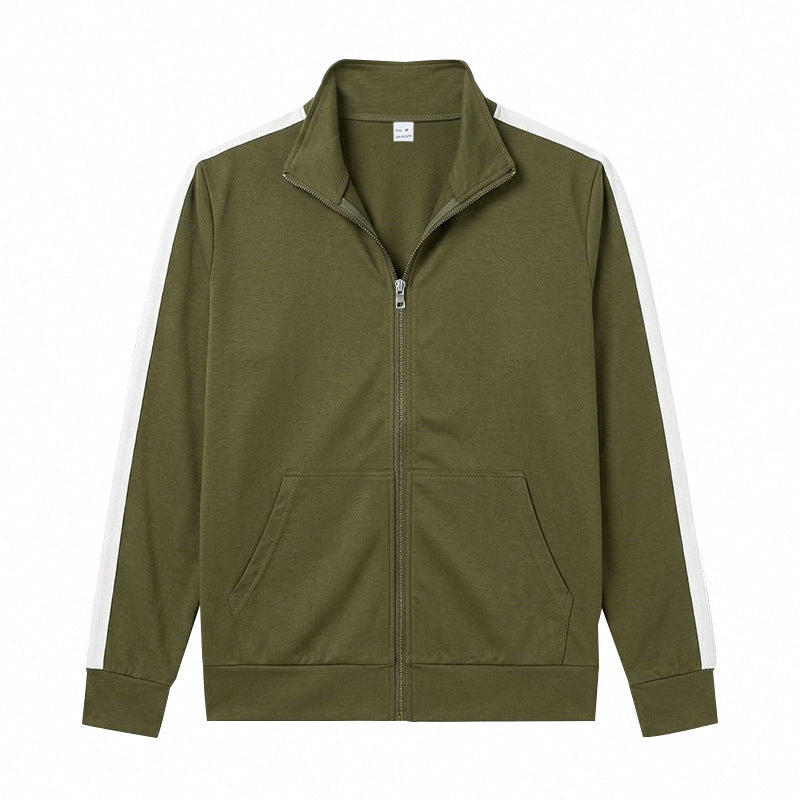 Herren Sportliche Zip-Trackjacke mit Stehkragen, Kontraststreifen an den Ärmeln und Kängurutaschen Drune