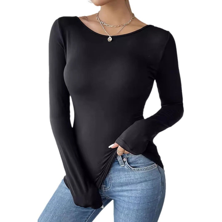 Damen nan eng anliegendes Langarmtop mit tiefer Rückenöffnung und besticktem Schmetterlings-Spitzeneinsatz Drune