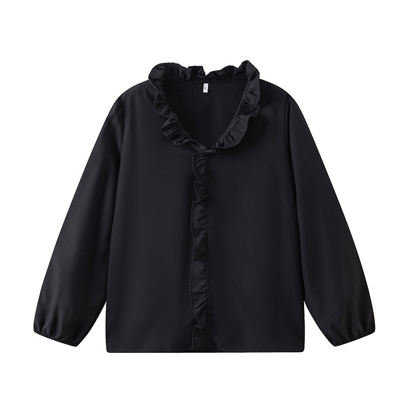 Damen Bluse mit Rüschendetails und elegantem Stehkragen Drune