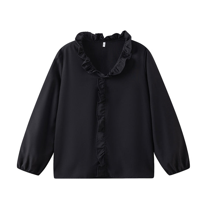 Damen Bluse mit Rüschendetails und elegantem Stehkragen Drune