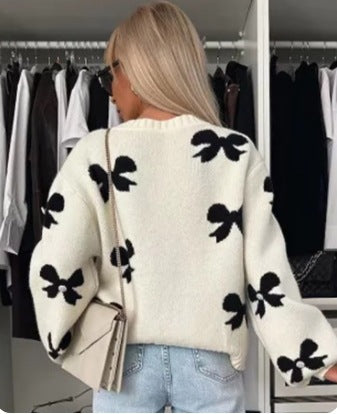 Damen Strickjacke mit dekorativen Schleifen und glänzenden Akzenten Drune