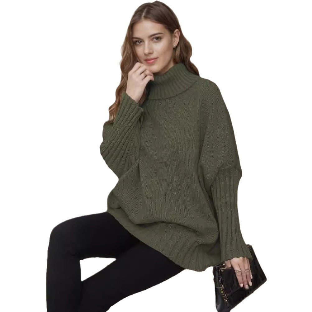 Damen Oversized Strickpullover mit hohem Kragen und voluminösen Ärmeln Drune
