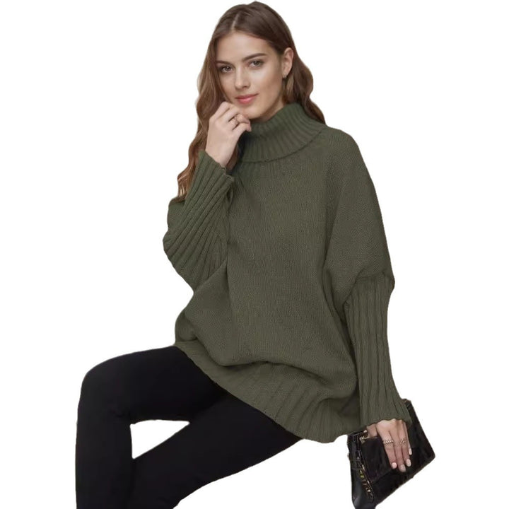 Damen Oversized Strickpullover mit hohem Kragen und voluminösen Ärmeln Drune