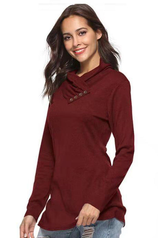 Damen Kuscheliger Langarm-Pullover mit modernem Stehkragen und dekorativen Knopfdetails Drune