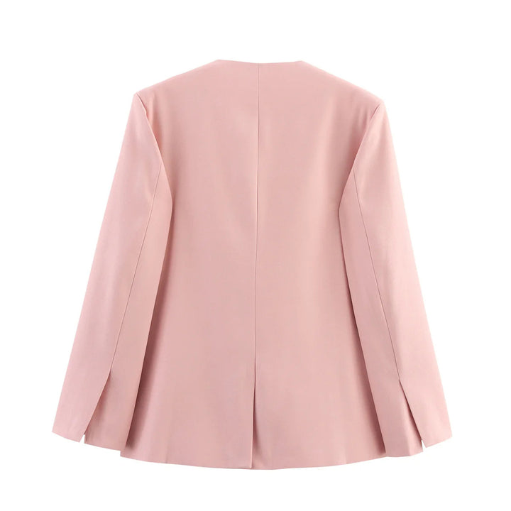 Damen nan knopflose Longblazerjacke mit tiefem V-Ausschnitt taillierten Abnähern und Pattentaschen Drune