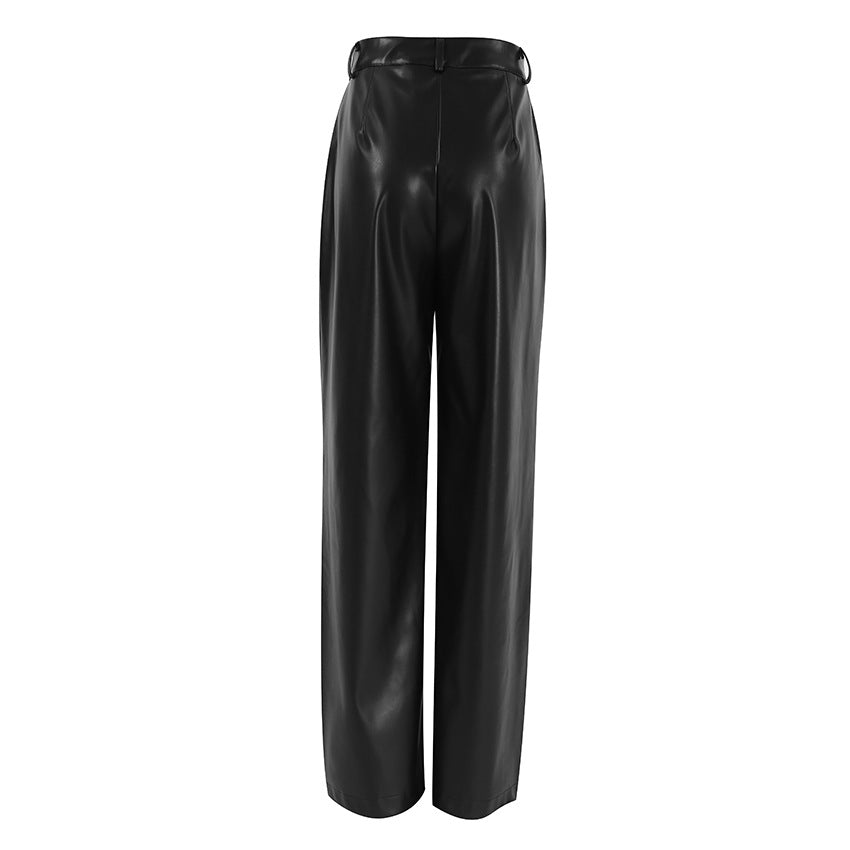 Damen Elegante weite Kunstlederhose Drune
