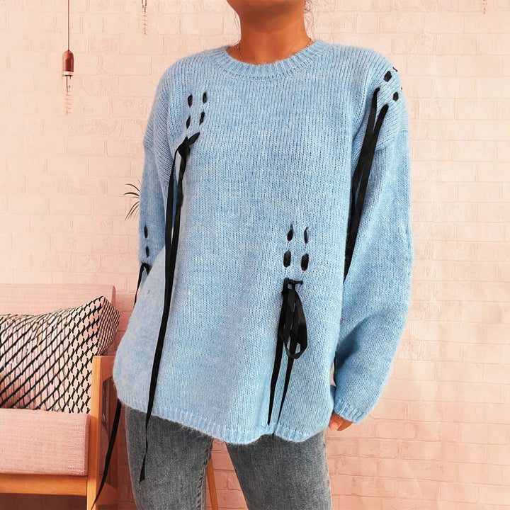Damen stylischer Pullover mit einzigartigem Schnür-Design Drune
