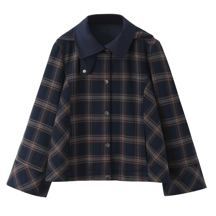 Damen Kurzjacke im Boxy‑Schnitt mit großem Hemdkragen und Karomuster Drune