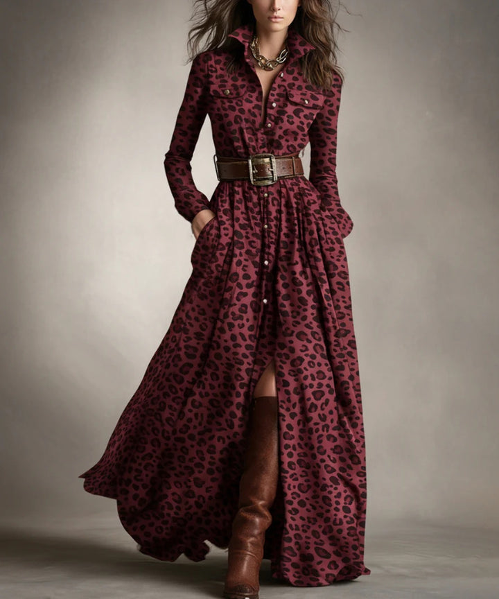 Damen Karierte Maxikleid mit Hemdbluse-Oberteil, Taillierter Bund und Eingrifftaschen Drune