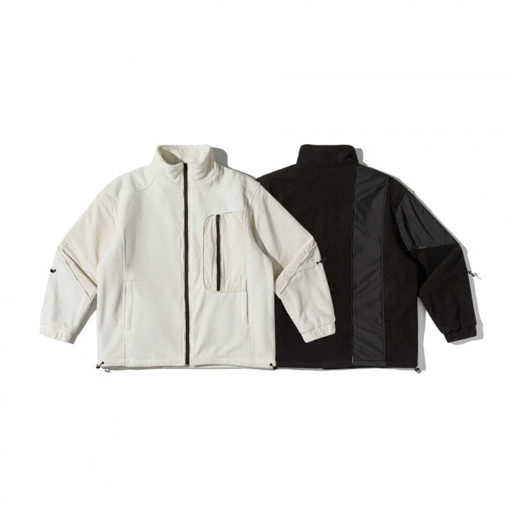Unisex Oversize-Fleecejacke mit Nylon-Panelen, hohem Stehkragen und Multi-Taschen Drune