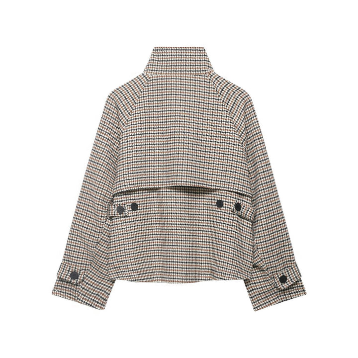 Damen Kurzgeschnittene Bouclé-Jacke mit hohem Stehkragen und Raglanärmeln Drune