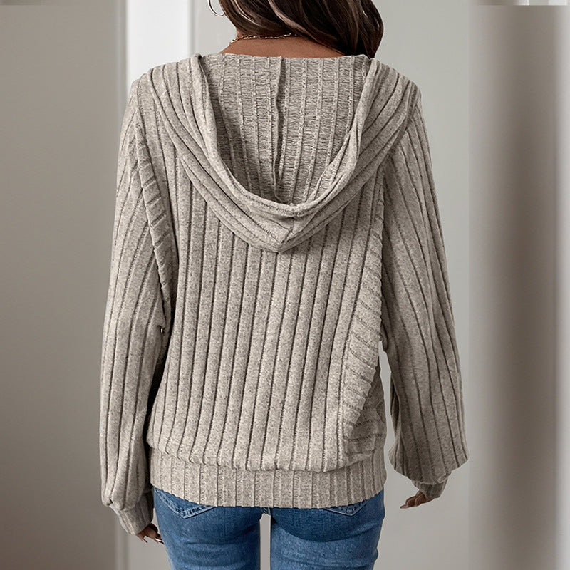 Damen Kapuzensweater mit strukturiertem Rippdesign und eleganten Knopfdetails Drune