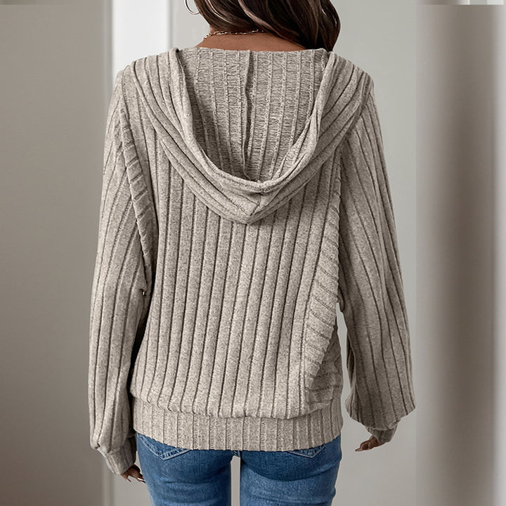 Damen Gerippter Kapuzenpullover mit Henley-Knopfleiste und leichter Cropped-Passform Drune