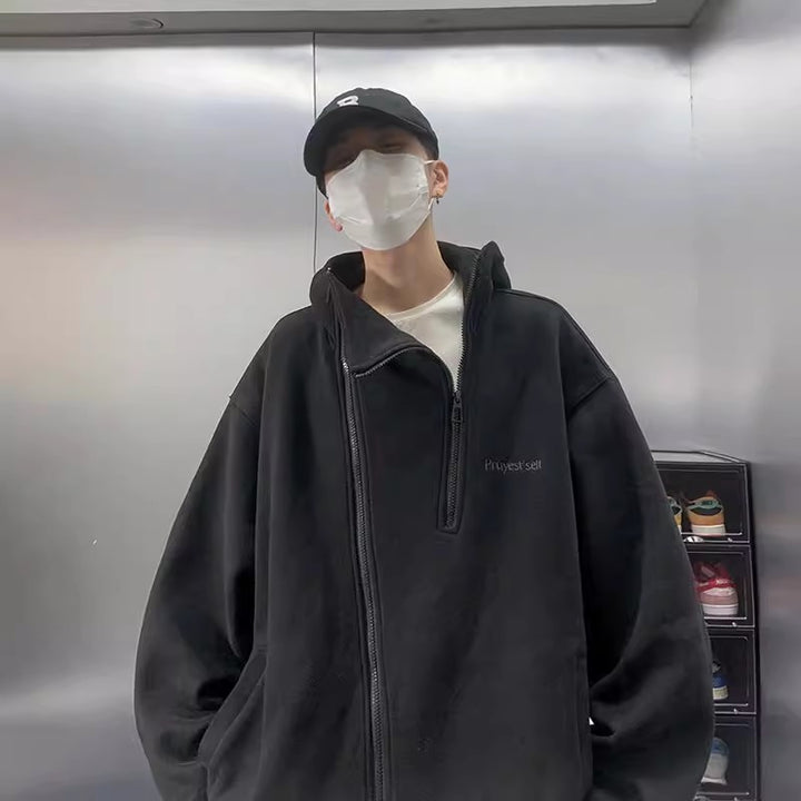 Unisex Oversized Fleecejacke mit hohen Kragen und Reißverschluss Drune