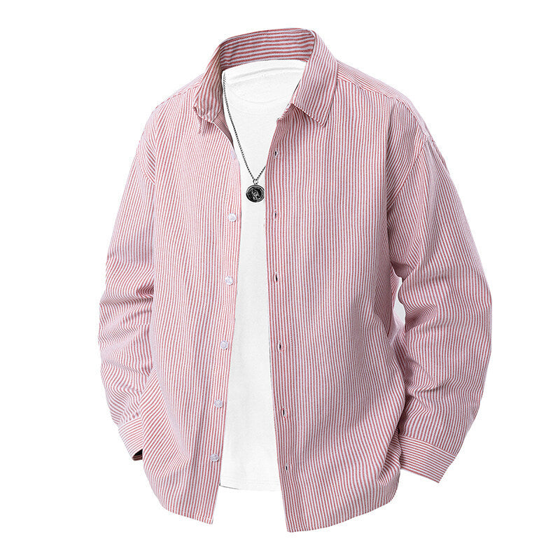 Herren nan gestreiftes Overshirt-Hemd mit lockerer Passform und Kentkragen Drune