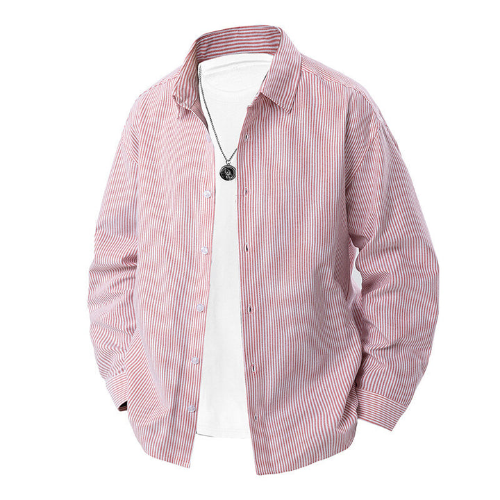 Herren nan gestreiftes Overshirt-Hemd mit lockerer Passform und Kentkragen Drune